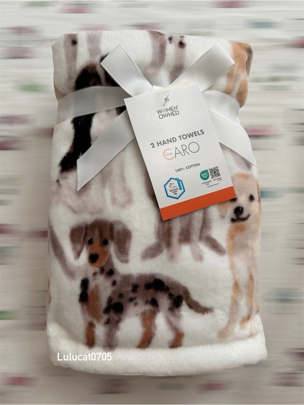 CARO Home Set of 2 Hand Towels DOGS 100% Cotton NEW
